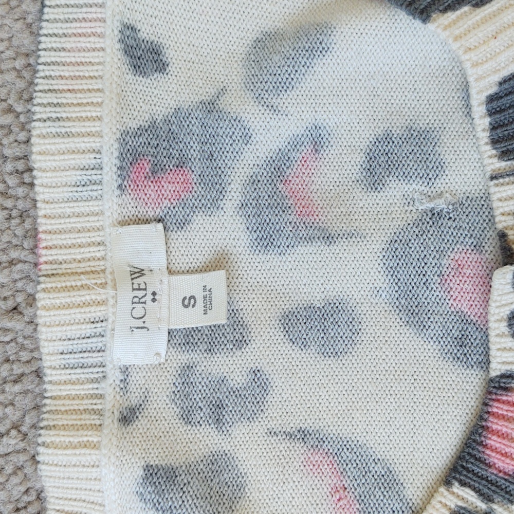 VGUC J. Crew off-white, grey, and pink animal print button front cardigan - Picture 3 of 6